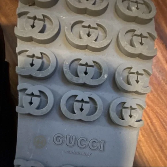 Gucci Matte Black Embossed Double G Slide Sandals - Picture 3 of 3